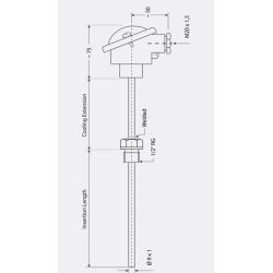 Pt100 temperature sensor ½"BSW, class A, 0/400 mm 7400A1A6